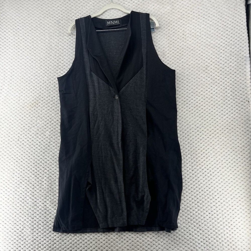 MNML Sleeveless Vest Duster Open Front Black Gray Minimalist Style Lagenlook‎
